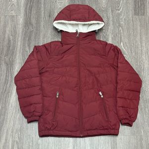 Wantdo Puffer Quilted Jacket Womens Small Red‎ Sherpa Hood Lined Mock Double Zip